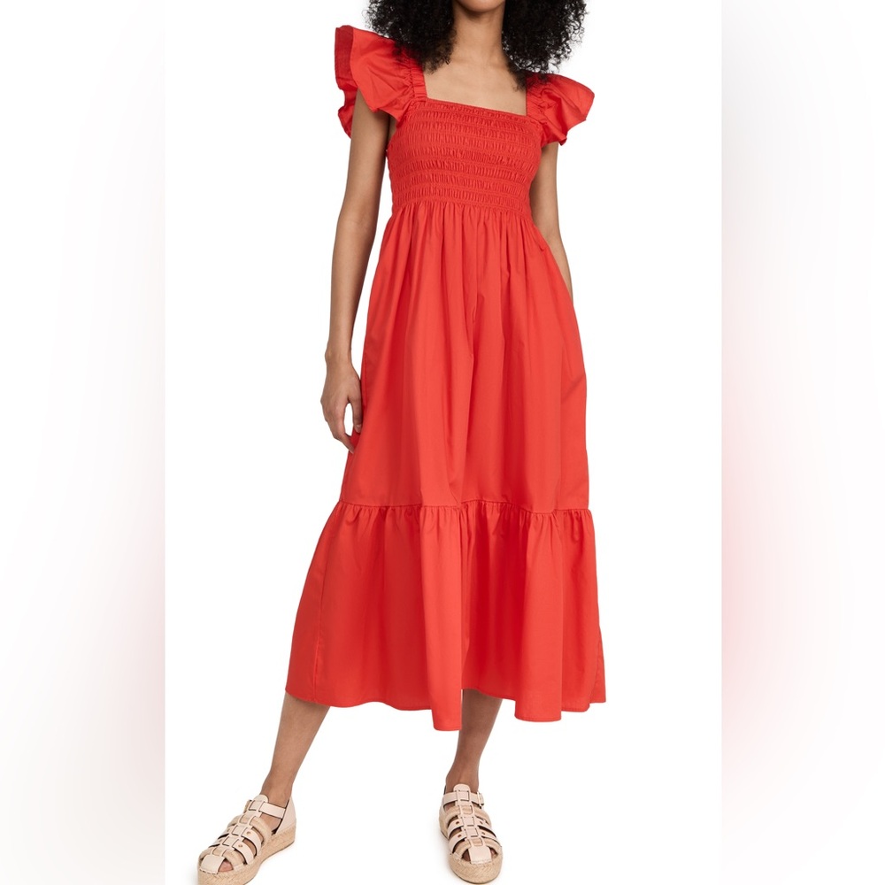 O.P.T Midi Tiered Flutter Sleeves Orange Tuscany Dress size Medium